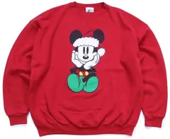 90s USA製 Disney ディズニー ミッキー マウス クリスマス スウェット 赤 XL★オールド ビンテージ サンタクロース キャラ ビッグサイズ