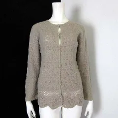 メイソングレイ MAYSON GREY カーディガン ニット クロシェ編み かぎ編み アンゴラ ウール 花柄 刺繍 スカラップ 長袖 M グレージュ