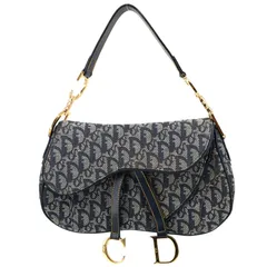 【中古】極希少 美品  Christian Dior クリスチャンディオール トロッター ダブルサドルバッグ レザー ネイビー ゴールド金具