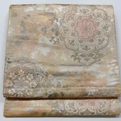 ［6602］袋帯 花菱文様 刺繍 六通 銀糸 正絹 着物 フォーマル