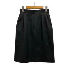 クリスチャンディオール Christian Dior タイトスカート ひざ丈 無地 スリット ウール N1133 L チャコールグレー