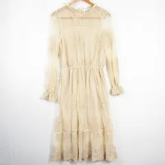 オリーブ デ オリーブ OLIVE des OLIVE ワンピース マキシ丈 長袖 F ベージュ レース 花柄 kz12141