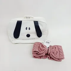 ジェラートピケ gelato pique ポーチ ヘアバンド 2点 PEANUTS ミニバッグ スヌーピー リボン ロゴ 刺しゅう アイボリー ブラック ピンク