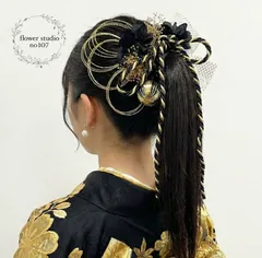 ブラックミックス髪飾り　卒業式　卒業式髪飾り　成人式　成人式髪飾り　結婚式髪飾り　結婚式　七五三　七五三髪飾り　袴髪飾り　水引き