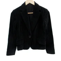 コムサデモード COMME CA DU MODE テーラードジャケット ミドル丈 シングルボタン 総裏地 ストライプ柄 ベロア 7 黒 ブラック /SM13