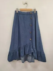 earth music デニム アシンメトリー フリル ロング スカート