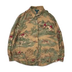 90s Ralph Lauren レーヨン オープンカラー 長袖シャツ 馬 総柄 - メルカリ