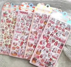 3D FUN STICKERS 　ドロップシール　3D 立体　立体シール　うさぎ　苺 4セット　ケーキ