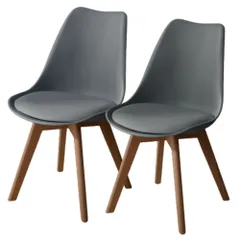 【2脚セット販売 】ダイニングチェア イームズチェア クッション付き 天然木脚 北欧 可愛い外観　おしゃれ スタッキング シェルチェア リビングチェア 組立て簡単 【DARK GREY】