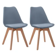 【2脚セット販売 】ダイニングチェア イームズチェア クッション付き 天然木脚 北欧 可愛い外観　おしゃれ スタッキング シェルチェア リビングチェア 組立て簡単 【グレー】