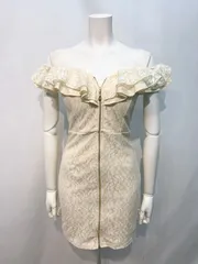 2084 DAZZY デイジー　キャバクラ　ドレス　総レース　フリル　オフショル　タイト　ミニ　フロントジップ　キャバドレス　S