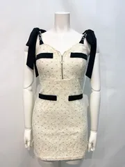 2086 Tika ティカ　キャバクラ　ドレス　総レース　肩リボン　タイト　ミニ　チェーンストラップ　ラメ　キラキラ　キャバドレス　S