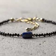 アフガニスタン産ラピスラズリ / タイ産ブラックスピネル 天然石アクセサリー お守り パワーストーン 極細ブレスレット　- suzukaze22