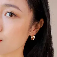 新品 トリニティ ピアス ゴールド×シルバー ツイストデザイン フープピアス バイカラー 上品 レディース 韓国 アクセサリー 送料無料 Baestar