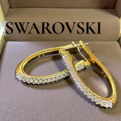 SWAROVSKI ピアス ゴールド 両耳 ラインストーン スワロフスキー 刻印有 アクセサリー レディース フープピアス ティアドロップ