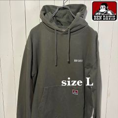 【古着】BEN DAVIS(ベンデイビス)パーカー L カーキ フードロゴ シンプルデザイン スウェット プルオーバー