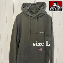 【古着】BEN DAVIS(ベンデイビス)パーカー L カーキ フードロゴ シンプルデザイン スウェット プルオーバー