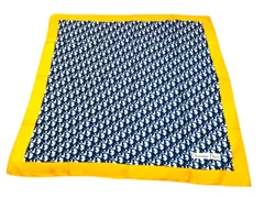タグなし Christian Dior クリスチャン ディオール シルク スカーフ トロッター イエロー ネイビー 78cm ヴィンテージ