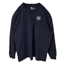 2XL ネイビー ディッキーズ オーバーサイズ ロンT ポケT ボタン Tシャツ レディース ユニセックス メンズ 古着 長袖