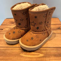 ノーブランド ムートンブーツ 星柄 裏ボア ベビー キッズ baby kids ブラウン 茶 サイズ 13.0cm
