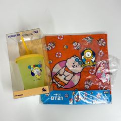 [050-a] BTS BT21 상품 4 점 세트 텀블러 두건 키 체인