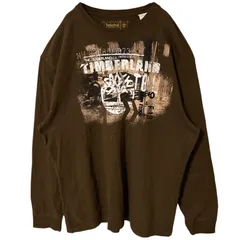 2XL 茶色 ブラウン オーバーサイズ ビッグプリント ティンバーランド ロンT Tシャツ レディース ユニセックス メンズ 古着 長袖