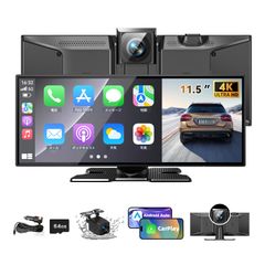 新品 【大画面11.5inch】 kuayvan ディスプレイオーディオ 11.5インチ ポータブル カーオーディオ ドライブレコーダー 64GB SDカード&4K CarPlay＆Android Autoに対応 カーナビ オーディオ一体型ナビ バックカメラ付