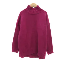 エニィファム anyFam ニット セーター 長袖 ハイネック 無地 オーバーサイズ F マゼンタ /YS16
