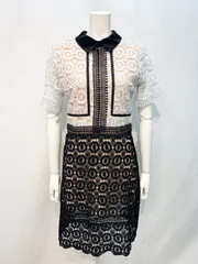 2092 キャバクラ ドレス 総レース バイカラー ミディ タイト 襟付き キャバドレス