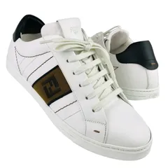 良品★FENDI・フェンディ・レザー切替し メンズ ズッカ FF刺繍 エンボス加工ブランドロゴ ローカットカット スニーカー (6/25㎝相当) ブランド イタリア製 メンズスニーカー オシャレ 冬物 カジュアル