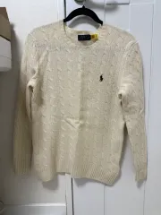 ポロ メンズ ケーブルニット ウール カシミア クリーム sサイズ