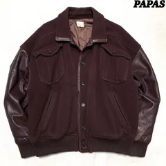 PAPAS スタジャン バーシティジャケット ハンティングジャケット レザー切り替え 牛革 ロゴ Mサイズ ブラウン 茶色 パパス