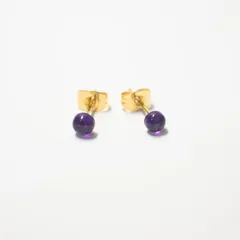アメジスト 天然石の小粒ピアス【サージカルステンレス 金属アレルギー対応】ゴールドカラー
