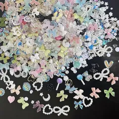 【大人気】ネイルパーツ 約400個入り 3D 立体 キャンディー クマ 花 ハート リボン ネイルパーツ ストーン 可愛い 大きめ ネイルアート デコパーツ 半円パール ジュエリーパーツ ランダム形 (マルチカラー B)