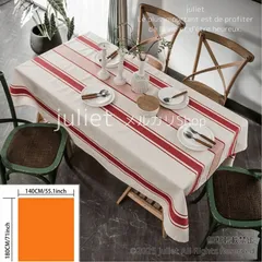 フレンチアンティーク風テーブルクロス 140cm×180cm  生成り×赤ラインのクラシッククロス コットン 長方形 リネン 布 オシャレ かわいい ヴィンテージ レトロ シャビーシック フレンチカントリー クラシックデザイン レトロクロス フランス イギリス