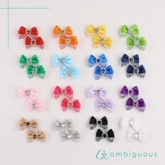 ヘアクリップ リボン ②ピンク-ホワイト 8色 左右2個セット ミニサイズ サテン 白レース 推し活