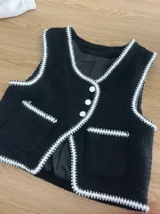 ブラック ツイード ベスト ブラック/ホワイト バイカラー