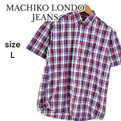 【美品】MICHIKO LONDON JEANS ミチコロンドンジーンズ 半袖シャツ チェック マルチカラー L ブルー レッド 総柄