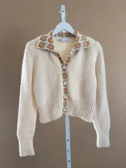 ザラ アイボリー フラワー ニット カーディガン S