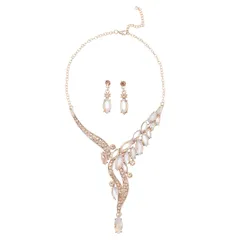 [ZHEJIA] クリスタルストーン ネックレス ピアス セット 2点セット レディース 結婚式 花嫁 イヤリング クリスタル 誕生日 発表会 母の日 パーティー クリスマス プレゼント