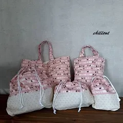 【入園・入学】入園バッグ5点セット：ピンクの猫柄切り替えセット【0022】