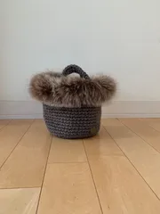 ハンドメイド  麻ひもかごバッグ  ファー
