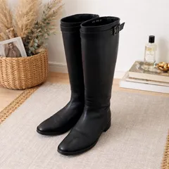 【MARGARET HOWELL idea】日本製 本革 ロングブーツ 黒 23cm 型番1305 サイドジップなし シンプル 定番 箱あり レディース