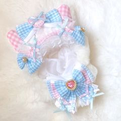 10cm～12cm用 ぬい服 ハンドメイド いつぬい 水色×ピンク ねこみみ