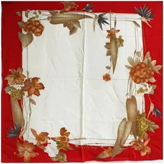 レオナール シルク スカーフ レッド ホワイト 花柄 中古 Aランク