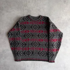 90s/LANDS'END/ランズエンド/ウールニット/USA製/アメリカ製/クルーネック/プルオーバー/フェアアイル柄/ボーダー柄/幾何学模様/チャコールグレー/jmapleのサムネイル