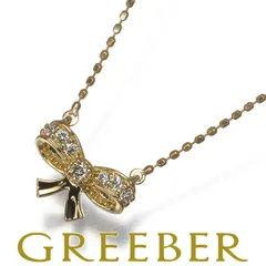 アガット ネックレス ダイヤ ダイヤモンド 0.08ct リボン K18YG #183971