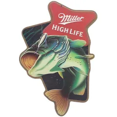 ダイカット エンボス メタルサイン MILLER HIGH LIFE BASS ミラービール 魚 バス ブリキ看板 ビール 企業 看板 アメリカン雑貨
