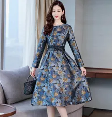 送料無料 未使用 イベント 女優 気品 花柄 ジャガ－ド織 ワンピース L 11号 (OPN3530)