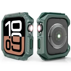 新品 For Apple Watch ケース 42mm アップルウォッチ TPU 保護ケース Series 11/10 対応「メカニカルさ」カーボンろう付けパターン TPU素材 落下 衝撃 吸収 すり傷 防止 耐衝撃 米軍 MIL規格（42mmグリーン)